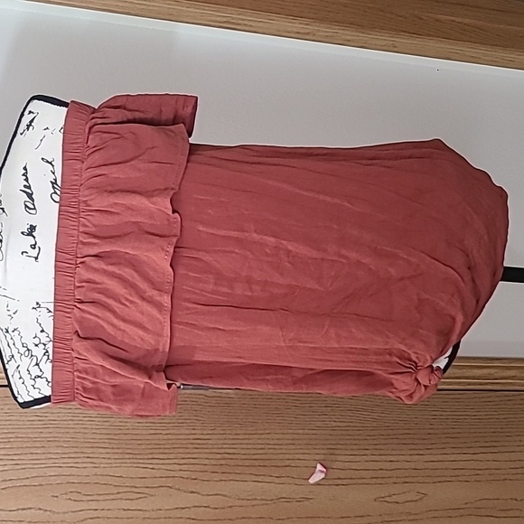 Boho ruffle rust burnt orange off the shoulder knot top - Picture 1 of 2